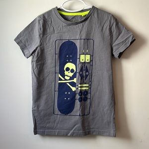 Boden Kids’ gray/blue tee shirt with Skateboard graphic